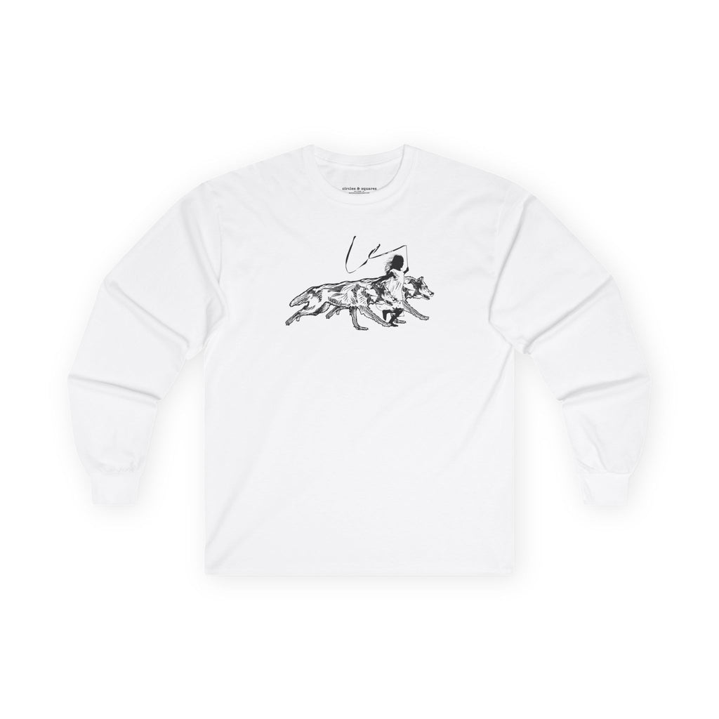 RUNNING WITH WOLVES - Black and White - long sleeve unisex tee for men and women