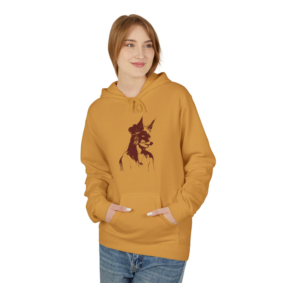 Girl With Fox Mask - Unisex Fleece Hoodie - FREE SHIPPING