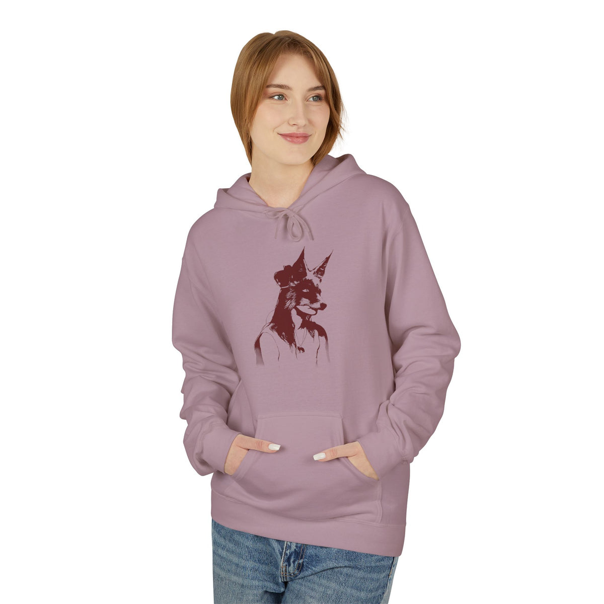 Girl With Fox Mask - Unisex Fleece Hoodie - FREE SHIPPING