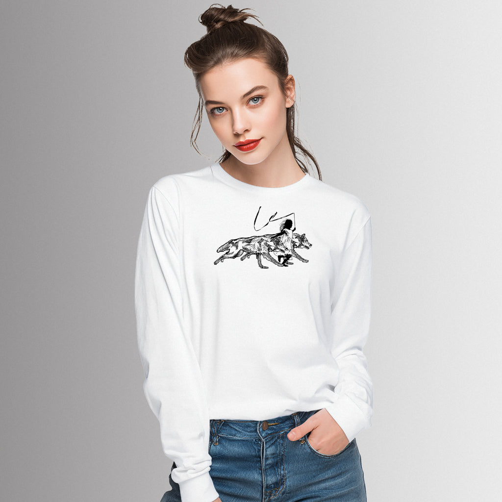 RUNNING WITH WOLVES - Black and White - long sleeve unisex tee for men and women