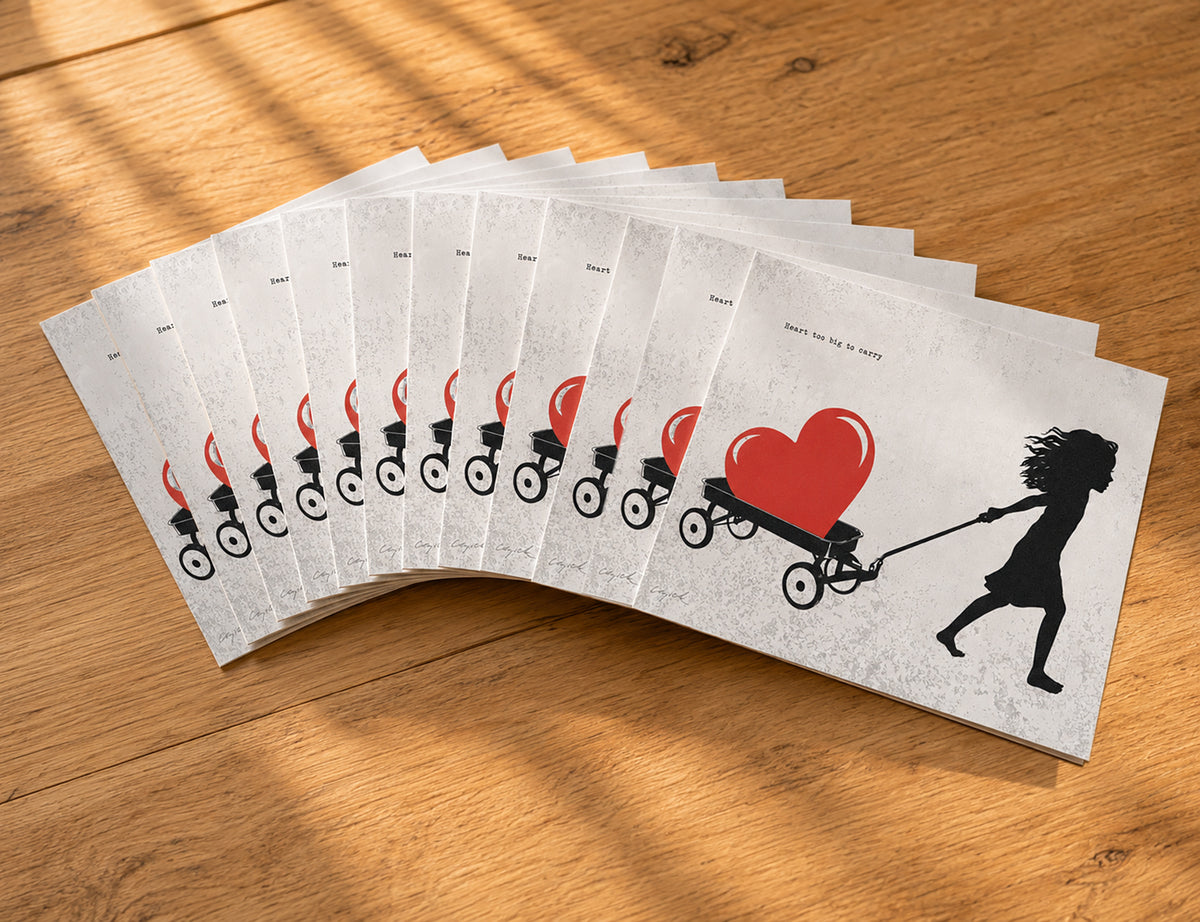 HEART TOO BIG TO CARRY - greeting card with envelope - single and multi pack. Free shipping