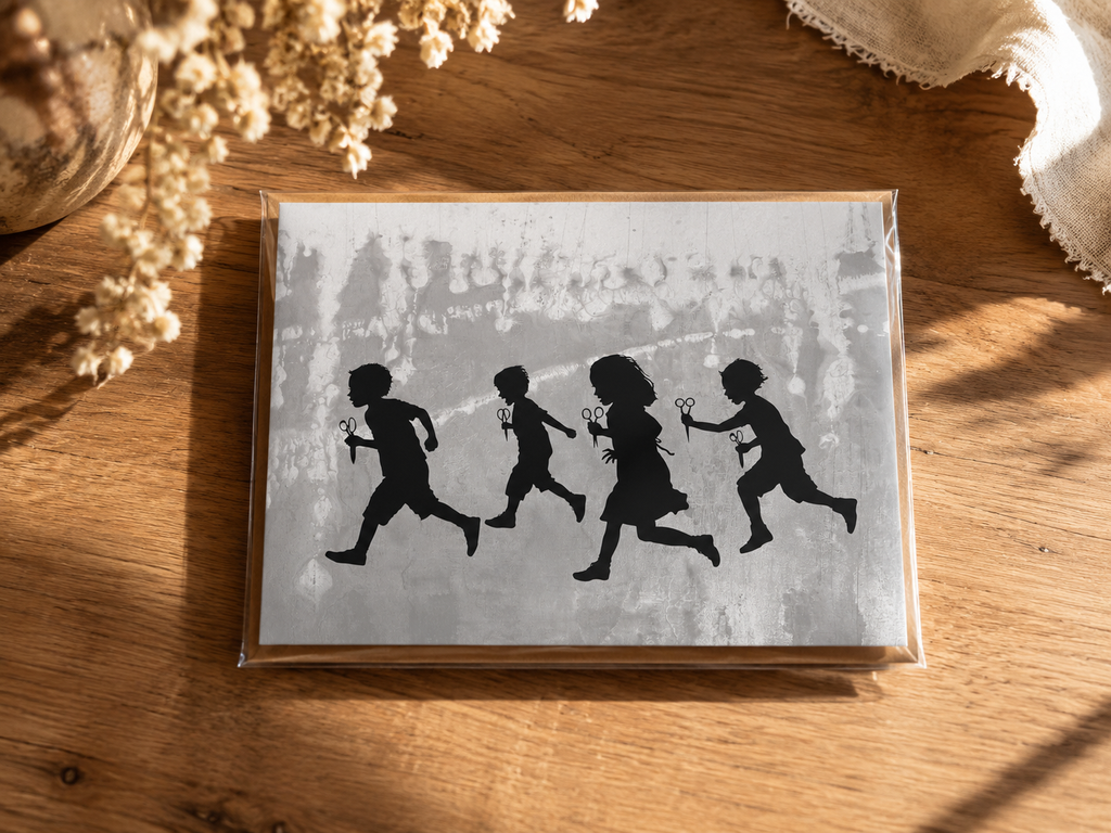 RUNNING WITH SCISSORS - greeting card with envelope - single and multi pack. Free shipping