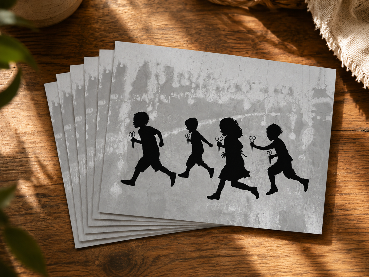 RUNNING WITH SCISSORS - greeting card with envelope - single and multi pack. Free shipping