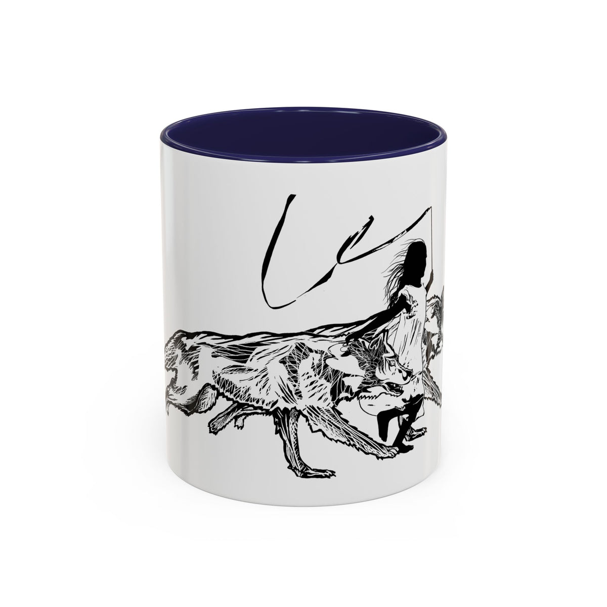 RUNNING WITH WOLVES (black and white) - Accent Coffee Mug (11 oz)