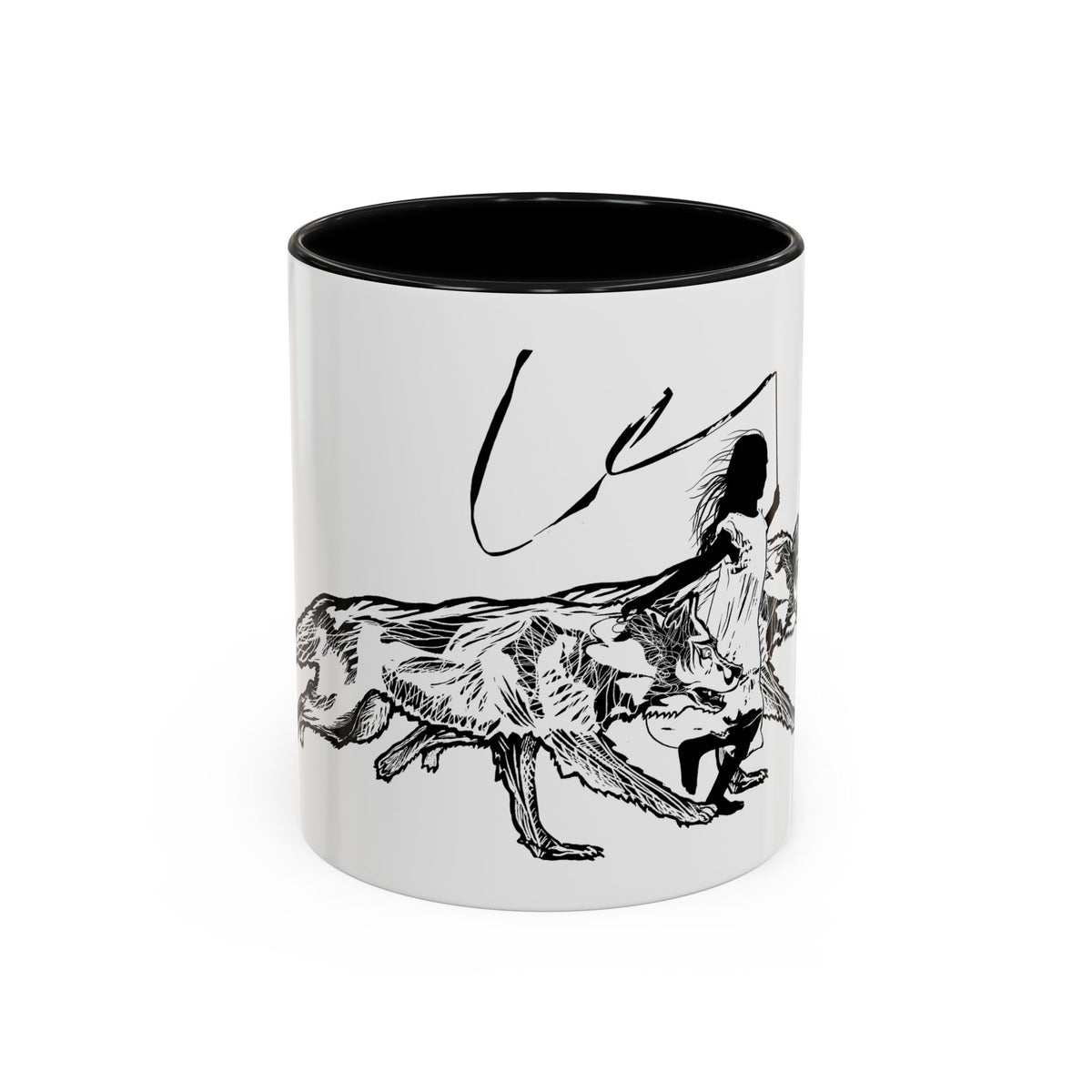 RUNNING WITH WOLVES (black and white) - Accent Coffee Mug (11 oz)