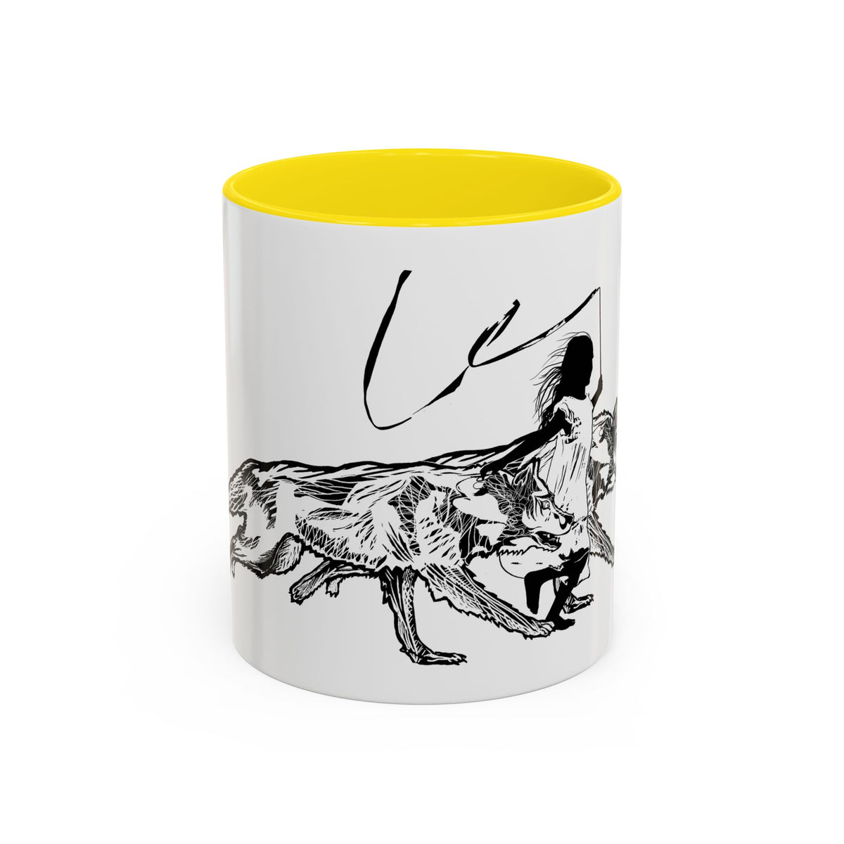 RUNNING WITH WOLVES (black and white) - Accent Coffee Mug (11 oz)
