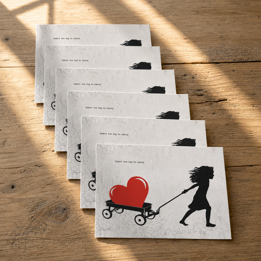 HEART TOO BIG TO CARRY - greeting card with envelope - single and multi pack. Free shipping