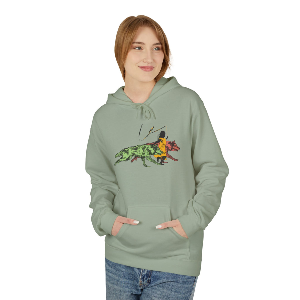 RUNNING WITH WOLVES (colorful) - Unisex Fleece Hoodie - FREE SHIPPING