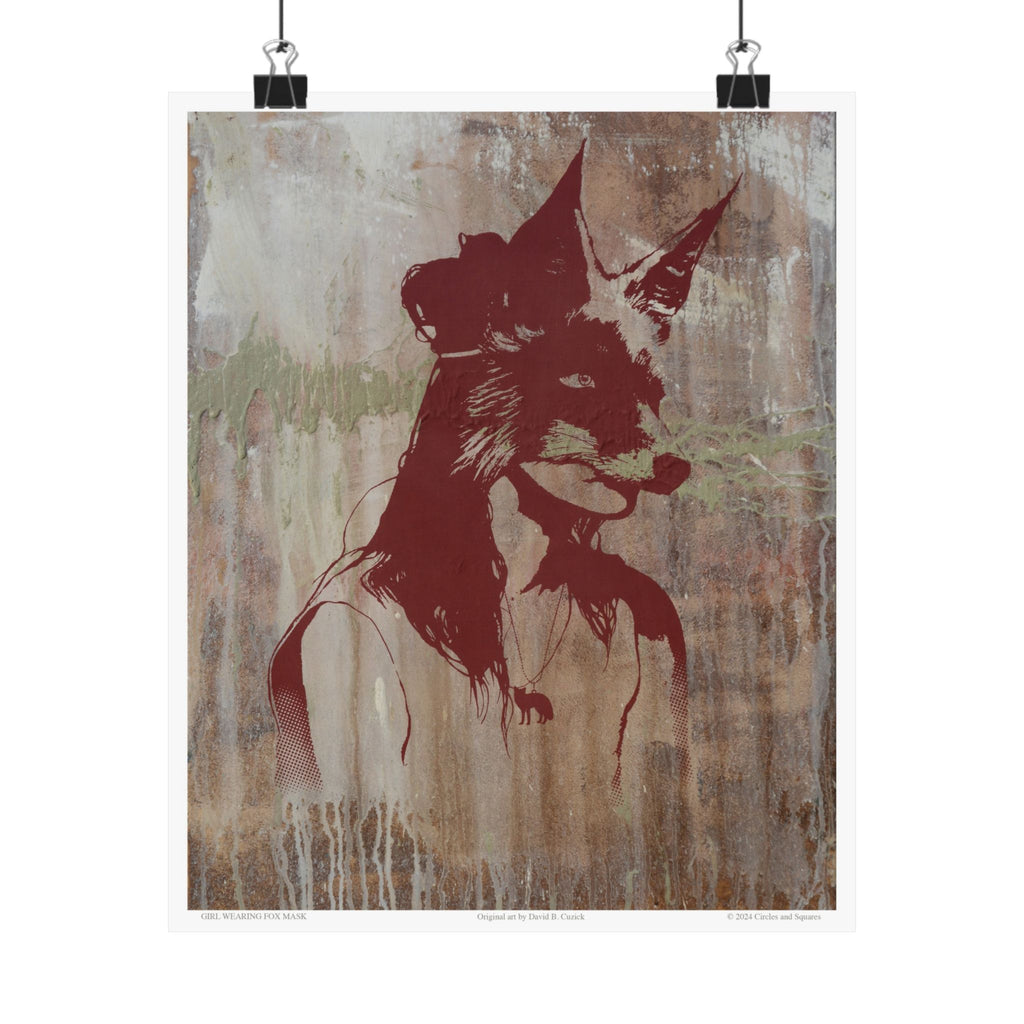 GIRL WEARING FOX MASK - poster - 3 sizes