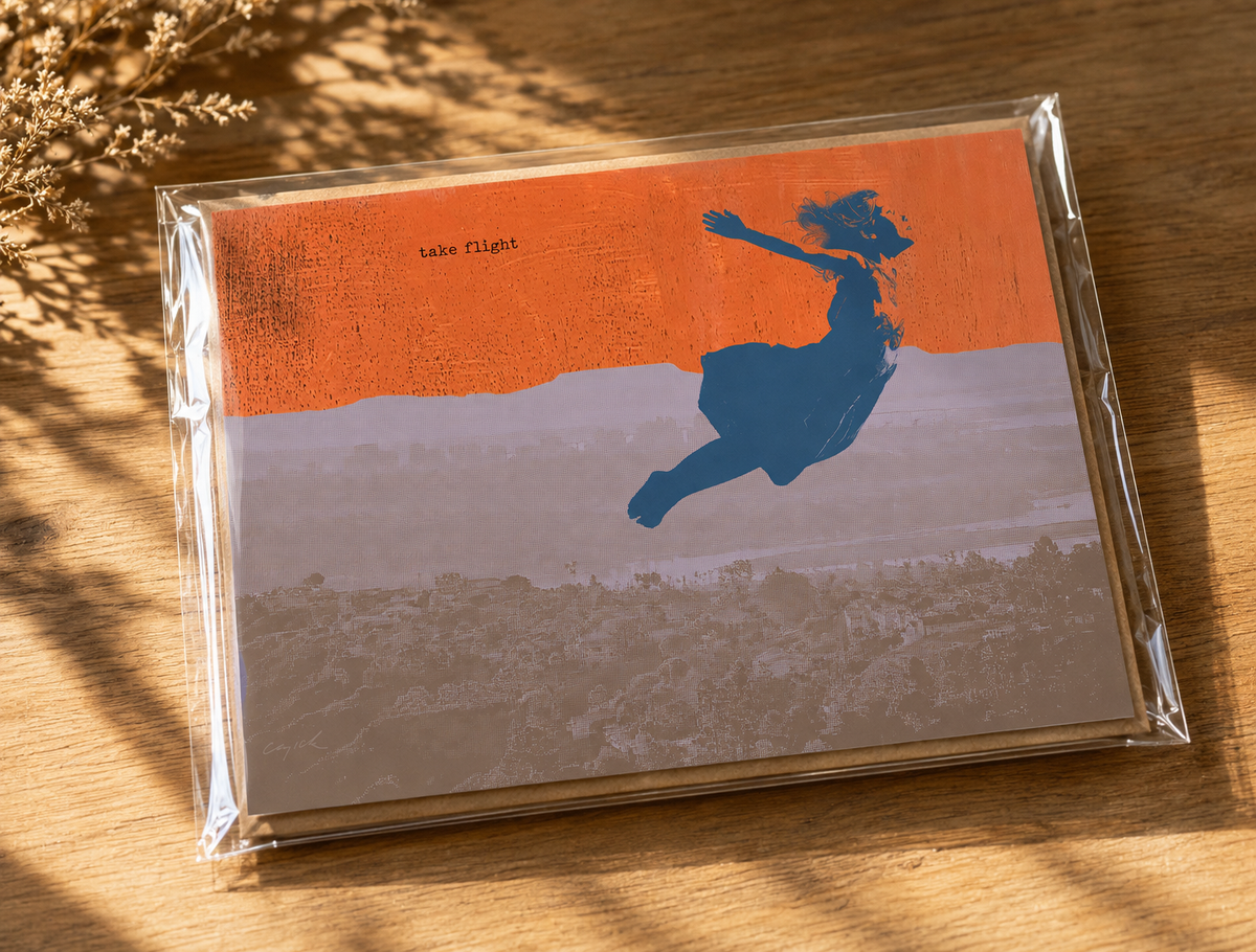 FLYING DREAM - girl - greeting card with envelope - single and multi pack. Free shipping