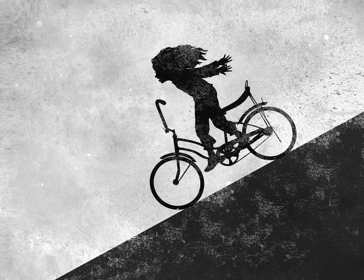 About Faster Faster:

This is a new design that I just finished. The design has seen many versions. There was even one with a bump in the hill, which would have meant certain wipe-out. I finally decided on this version of the girl experiencing the freedom of flying down a hill on a bike hands free. It truly does feel like you are flying; unless you wipe out at the bottom of the hill as I did. Ouch. Here's to keeping it positive though. Great for any bicycle enthusiast or kid at heart. 