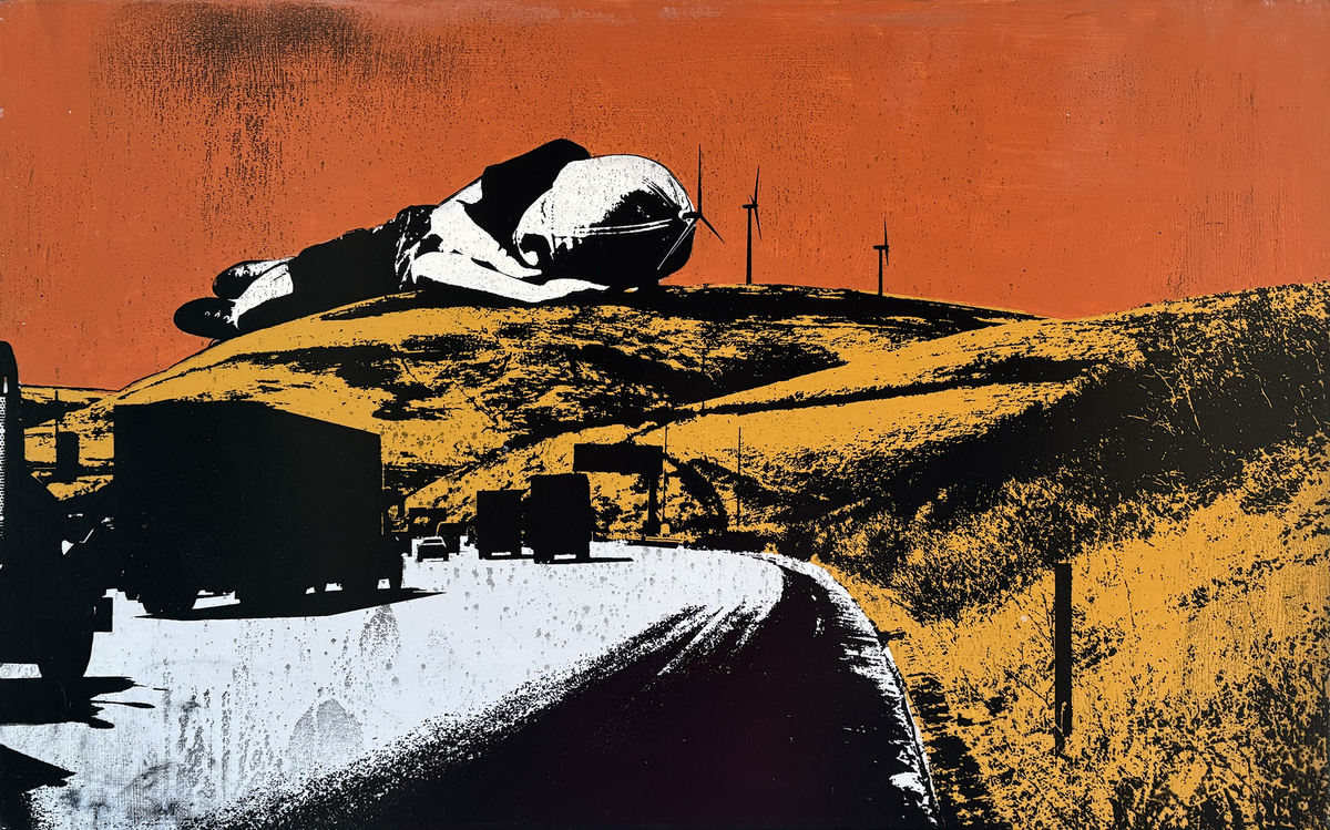 Giant Boy Sleeping Among Windmills