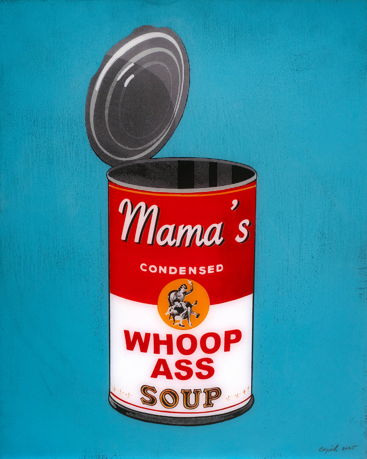 WHOOP ASS #1 of 2- limited edition painting and 6 color screen print on wood with resin finish