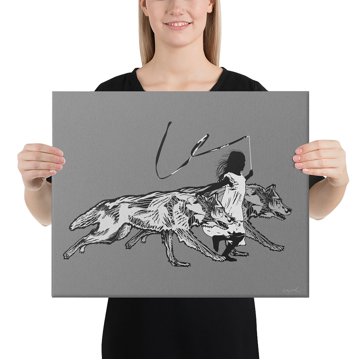 16X20 RUNNING WITH WOLVES - BLACK AND WHITE