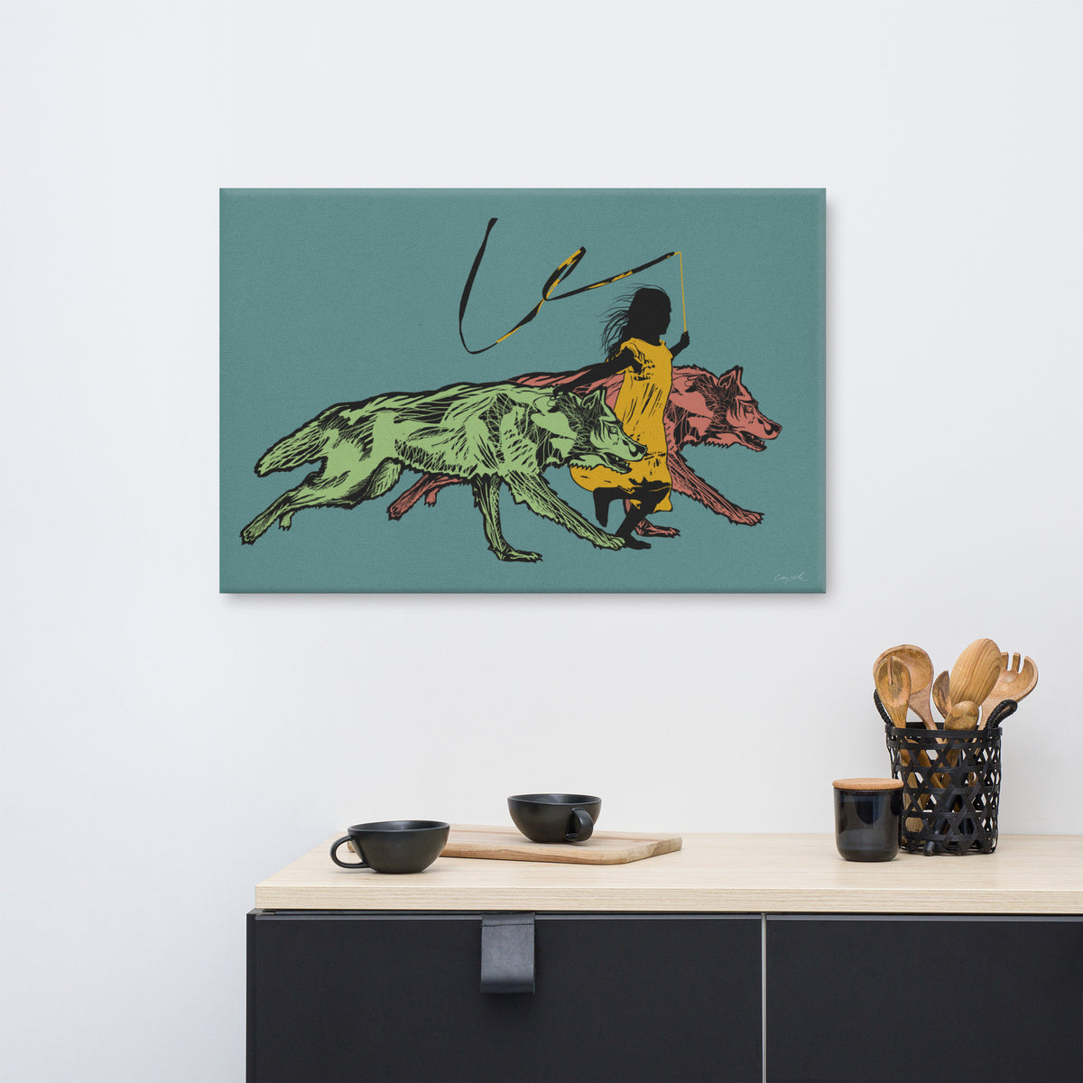 RUNNING WITH WOLVES - Canvas Print - 2 sizes, 2 COLORS - FREE SHIPPING
